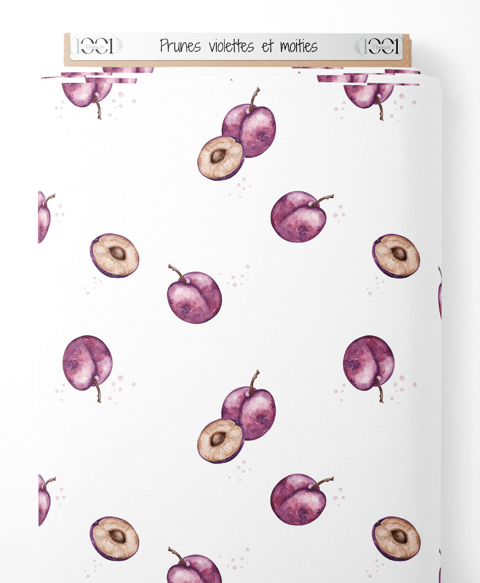 Tissu - Prunes violettes et moitiés