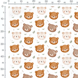 Tissu - Ours marron et beige avec feuilles