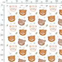 Tissu - Ours marron et beige avec feuilles
