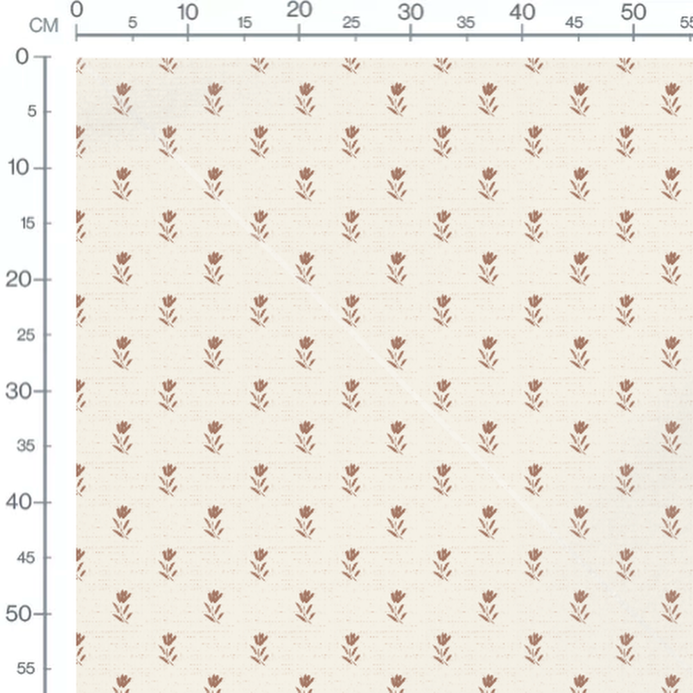 Tissu - Fleurs marron sur crème