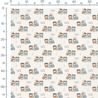 Tissu - Trains et sapins dessinés