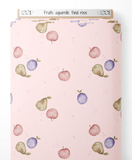 Tissu - Fruits aquarelle fond rose