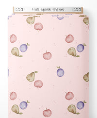 Tissu - Fruits aquarelle fond rose