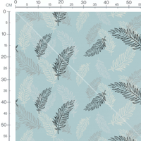 Tissu - Feuilles grises sur fond bleu
