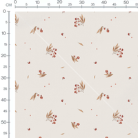 Tissu - Fleurs rouges et feuilles marron