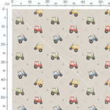 Tissu - Tracteurs multicolores sur beige
