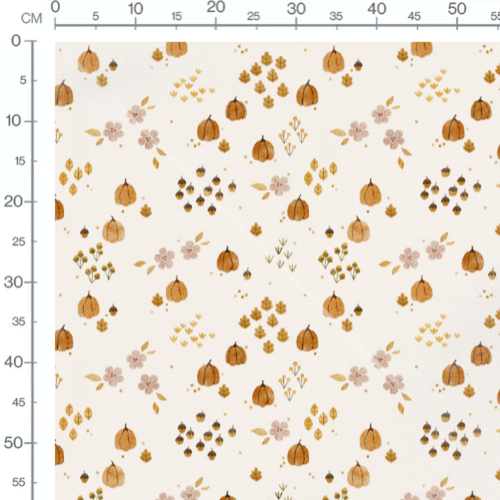 Tissu - Citrouilles et feuilles automnales