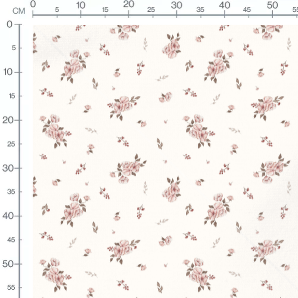 Tissu - Fleurs roses et baies rouges 3