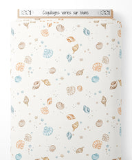 Tissu - Coquillages variés sur blanc