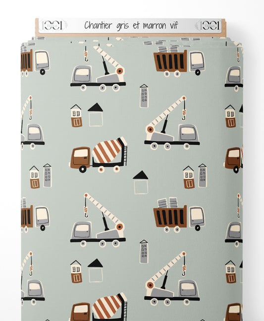 Tissu - Chantier gris et marron vif