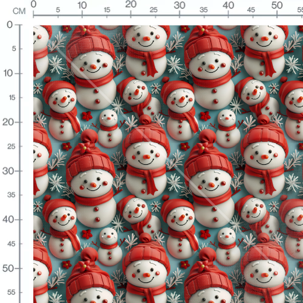 Tissu - bonhommes de neige chapeaux rouges 3D