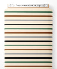 Tissu - Rayures marron et noir sur beige