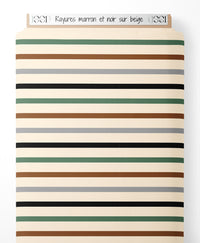 Tissu - Rayures marron et noir sur beige