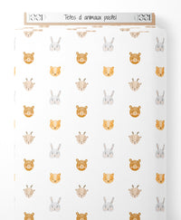 Tissu - Têtes d'animaux pastel