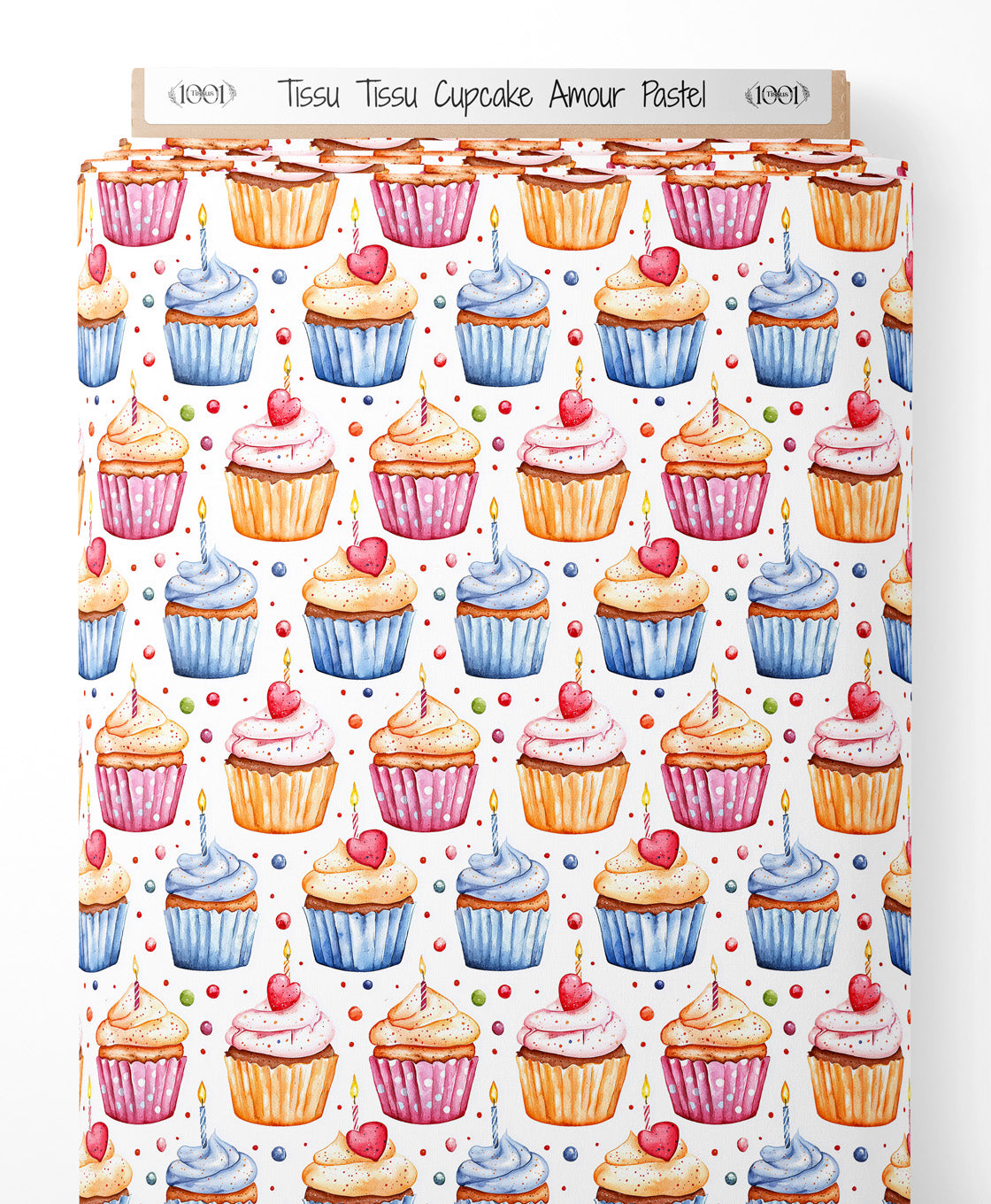 Tissu - Tissu Cupcake Amour Pastel