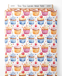 Tissu - Tissu Cupcake Amour Pastel