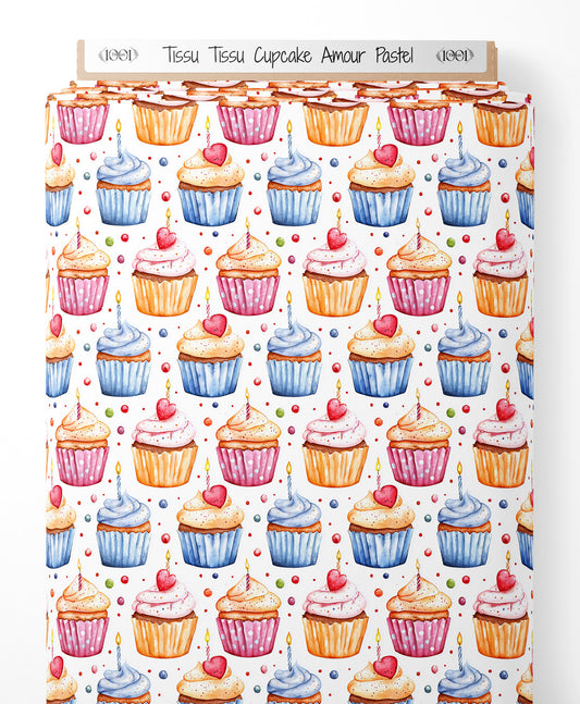 Tissu - Tissu Cupcake Amour Pastel