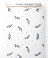 Tissu - Fleurs bleues et baies grises