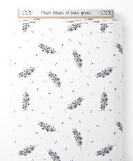 Tissu - Fleurs bleues et baies grises