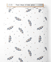 Tissu - Fleurs bleues et baies grises