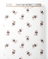 Tissu - Oursons beige sur fond blanc