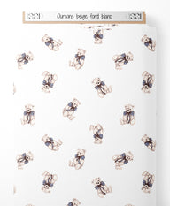 Tissu - Oursons beige sur fond blanc