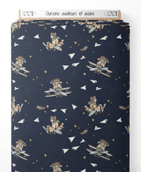 Tissu - Oursons aviateurs et avions