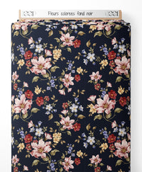 Tissu - Fleurs colorées sur fond noir