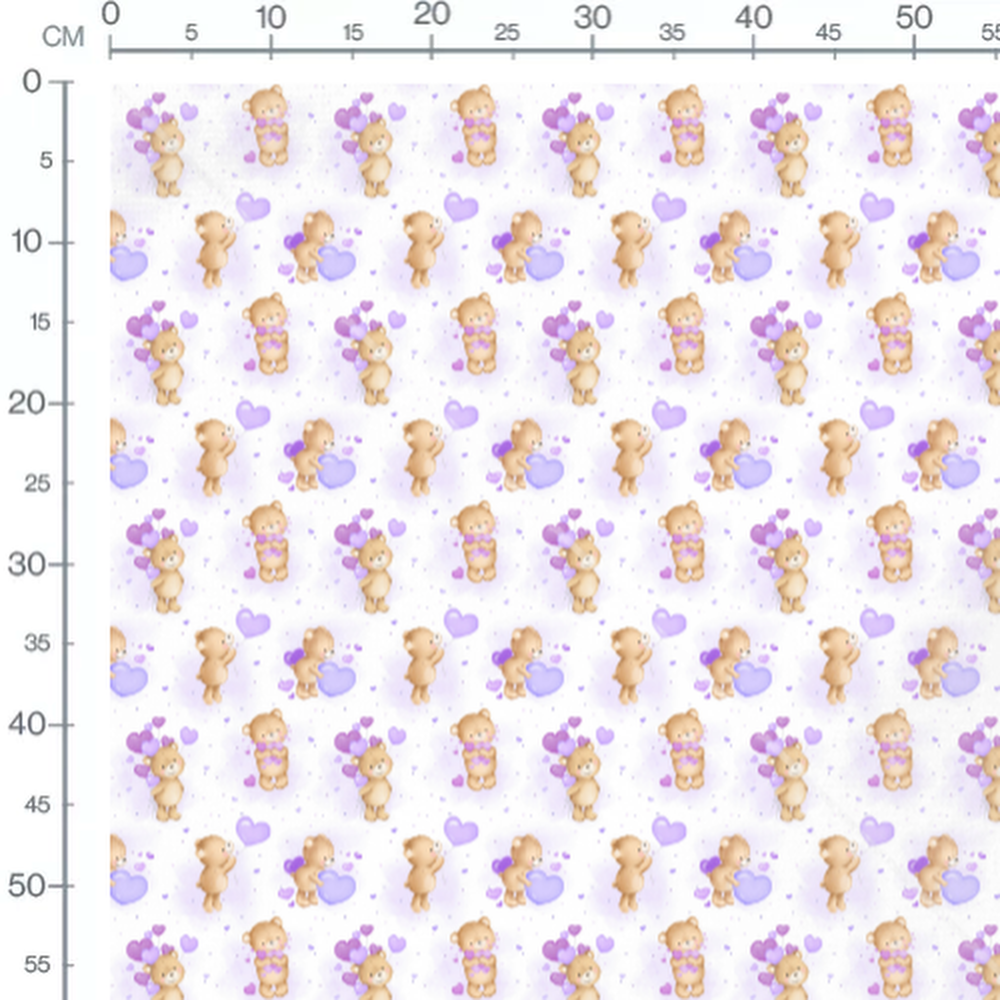 Tissu - Oursons et ballons violets