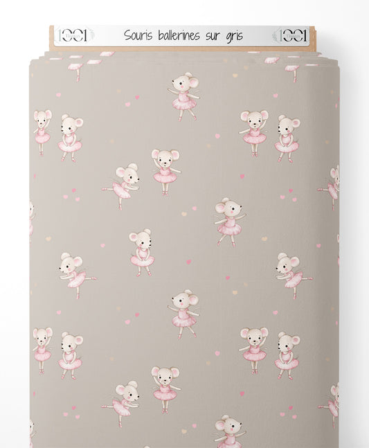 Tissu - Souris ballerines sur gris