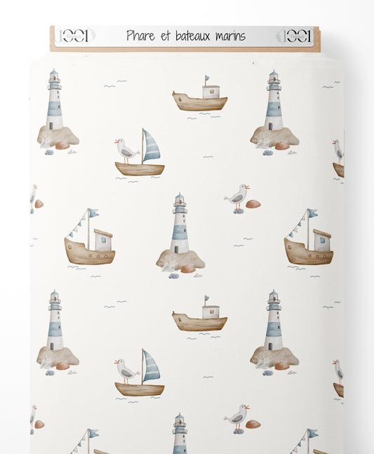 Tissu - Phare et bateaux marins