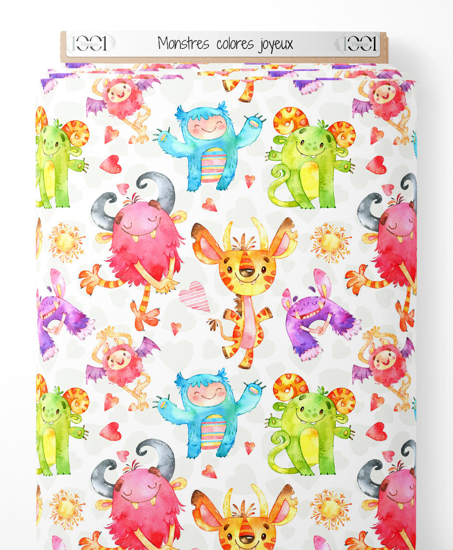 Tissu - Monstres colorés joyeux