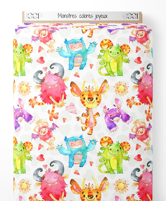Tissu - Monstres colorés joyeux