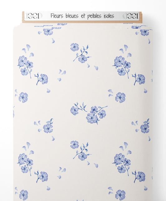 Tissu - Fleurs bleues et pétales isolés