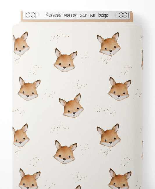 Tissu - Renards marron clair sur beige