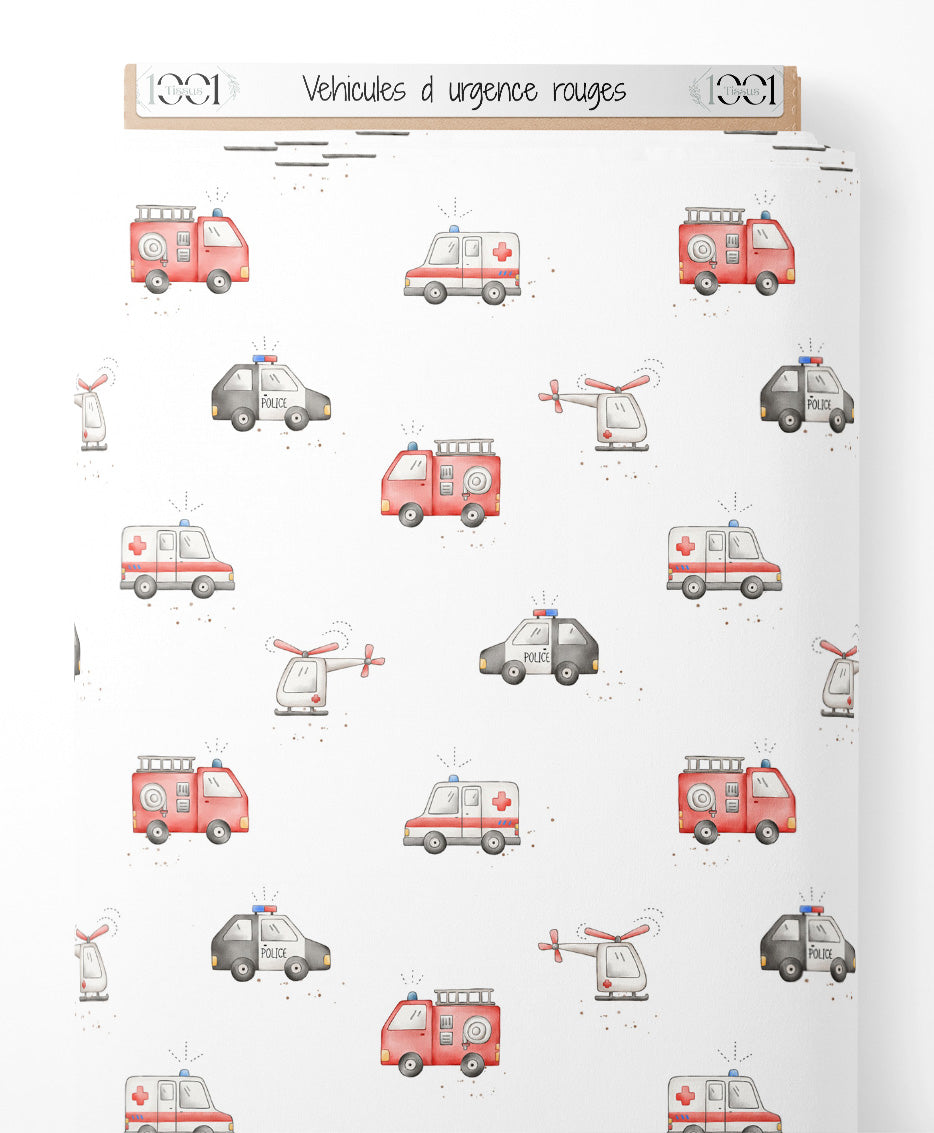 Tissu - Véhicules d'urgence rouges