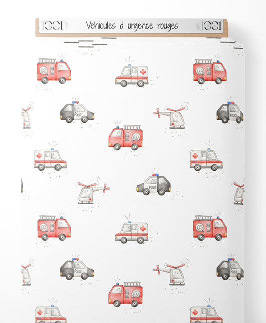 Tissu - Véhicules d'urgence rouges
