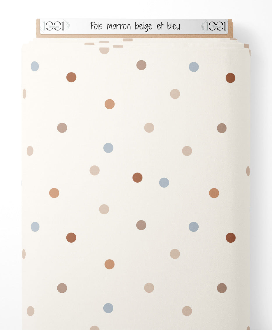 Tissu - Pois marron, beige et bleu