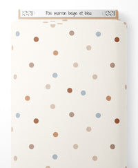 Tissu - Pois marron, beige et bleu