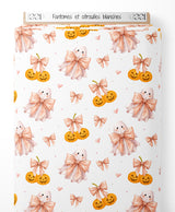 Tissu - Fantômes et citrouilles blanches