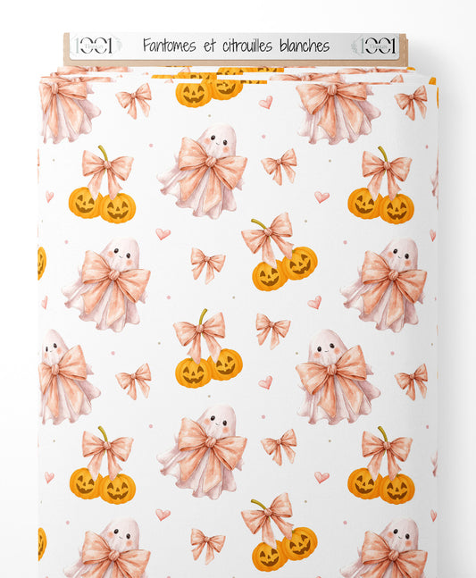 Tissu - Fantômes et citrouilles blanches