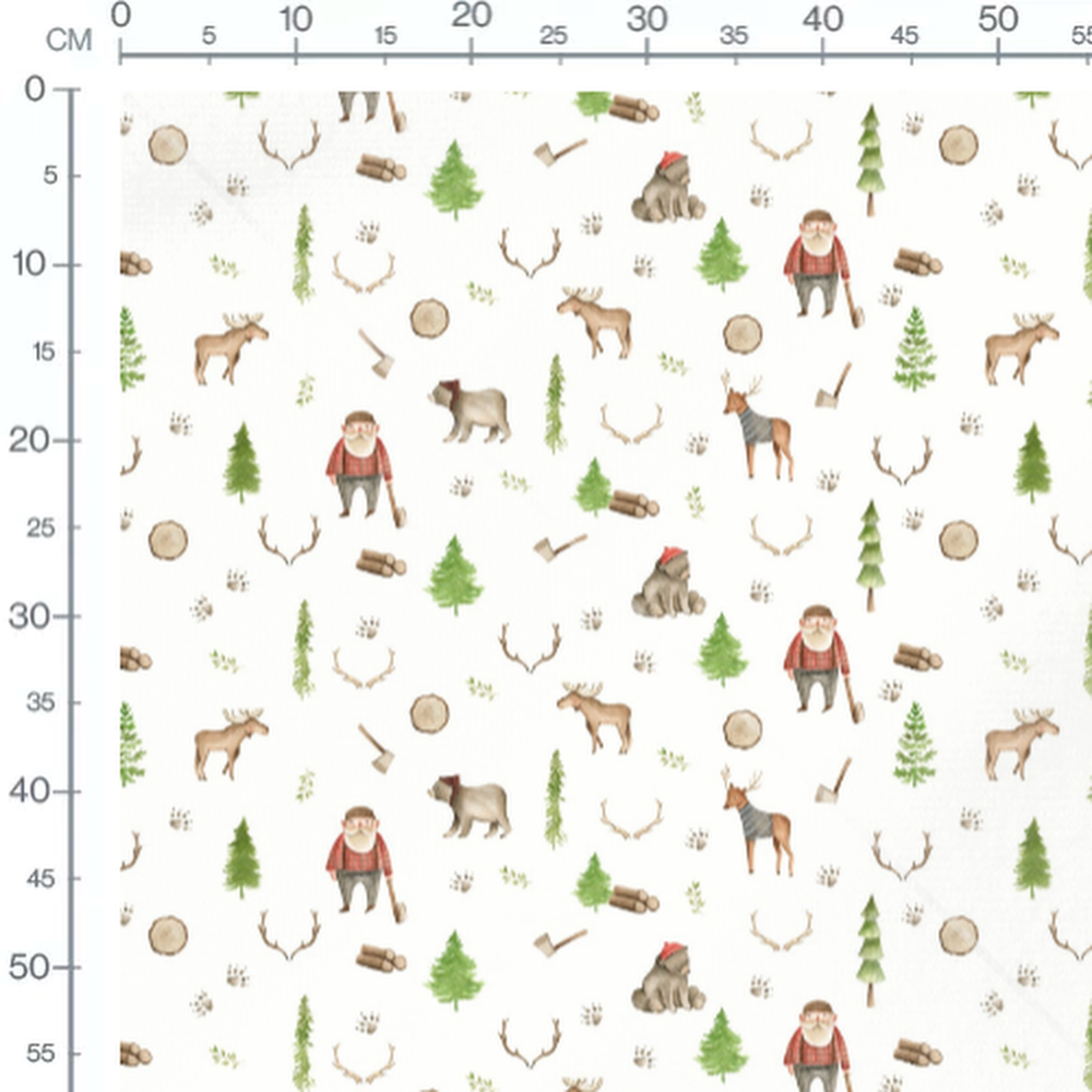 Tissu - Animaux et bûcherons forestiers