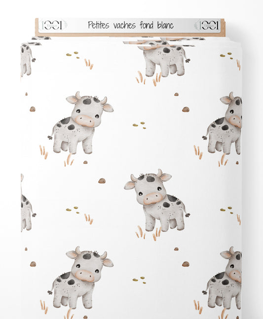 Tissu - Petites vaches sur fond blanc