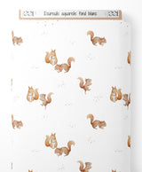 Tissu - Écureuils aquarelle fond blanc
