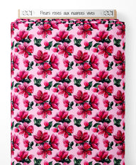 Tissu - Fleurs roses aux nuances vives