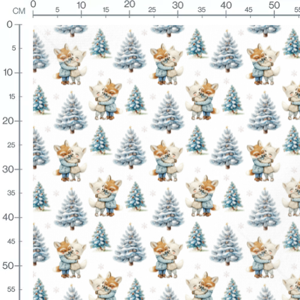 Tissu - Renards câlins et sapins
