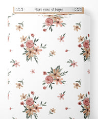 Tissu - Fleurs roses et beiges