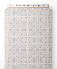 Tissu - Floraux symétriques beige et gris