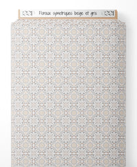 Tissu - Floraux symétriques beige et gris