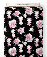 Tissu - Cochons roses sur fond noir